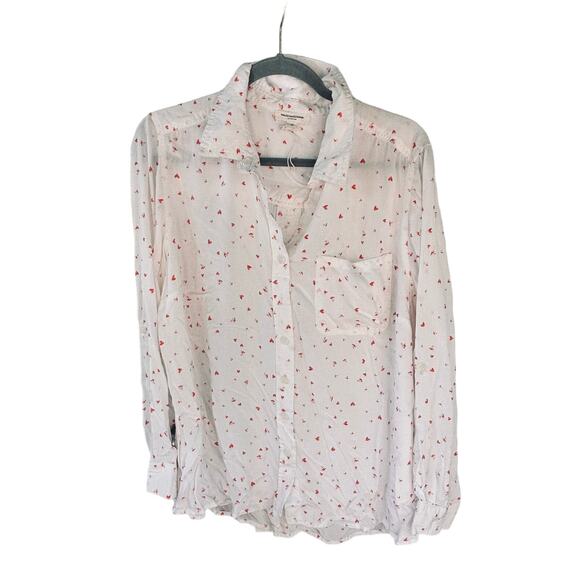 BeachLunchLounge Tops - Beach Lunch Lounge Heart Print Blouse 1X White Top Long Sleeve Convertible